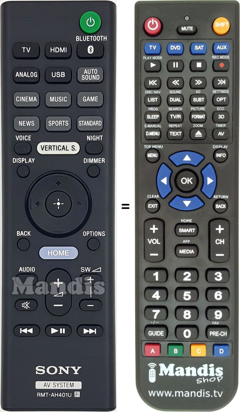 Comandament a distància equivalent Sony RMT-AH401U