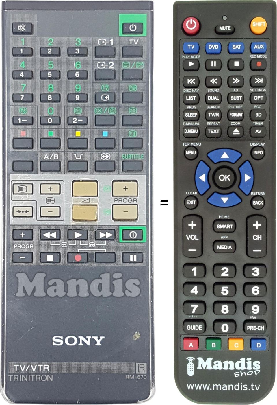 Comandament a distància equivalent Sony RM-670