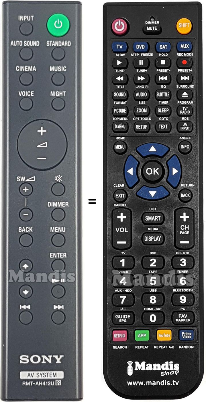 Comandament a distància equivalent Sony RMT-AH412U