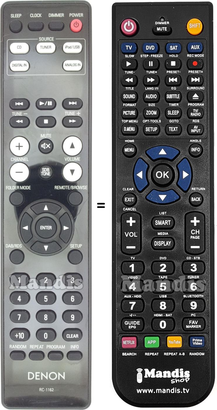 Comandament a distància equivalent Denon RC-1162