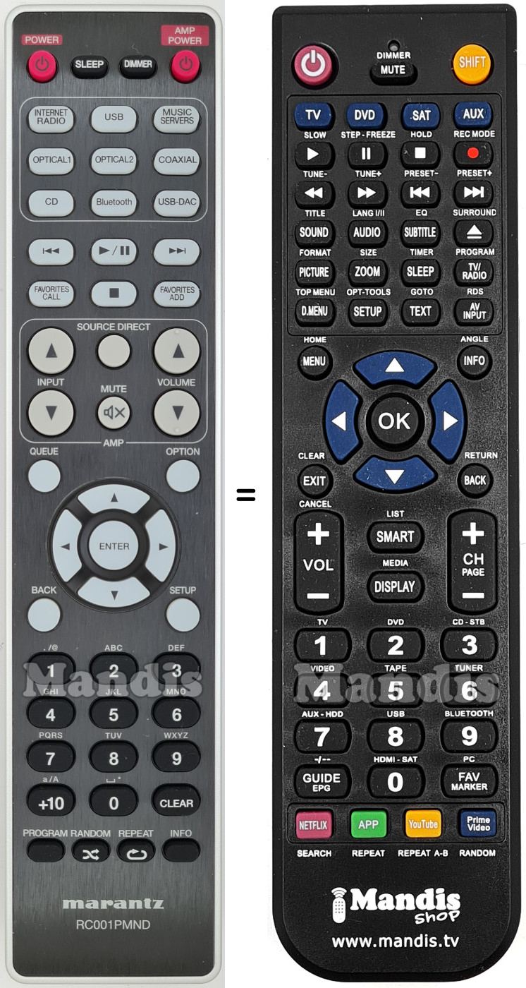 Comandament a dist&agrave;ncia equivalent Marantz RC001PMND