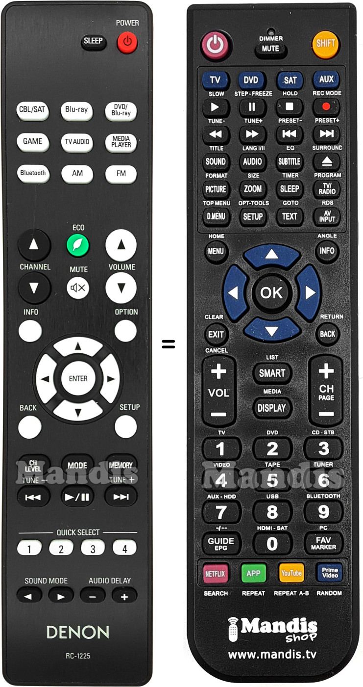 Comandament a dist&agrave;ncia equivalent Denon RC-1225