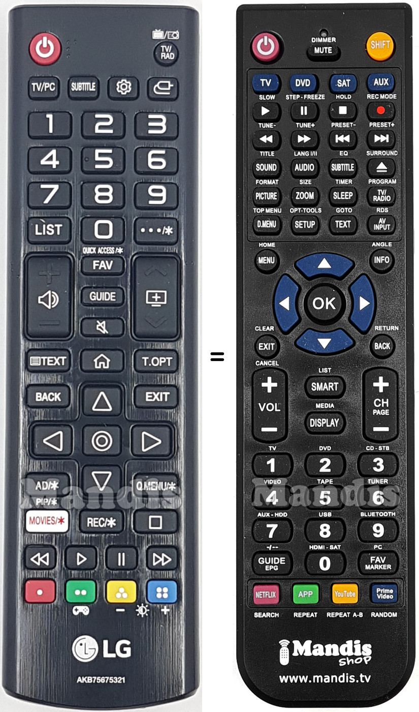 Comandament a distància equivalent LG AKB75675321