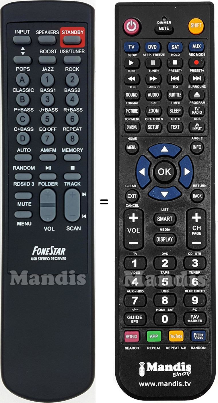 Comandament a dist&agrave;ncia equivalent Fonestar AS-360RU