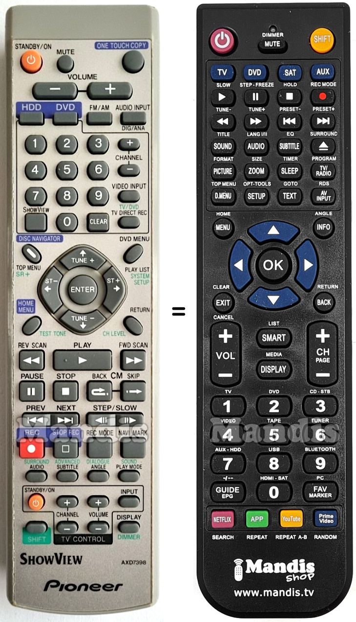 Comandament a distància equivalent Pioneer AXD7398