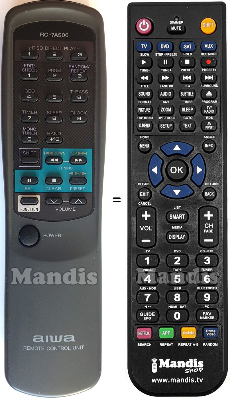 Comandament a distància equivalent Aiwa RC-7 AS 06