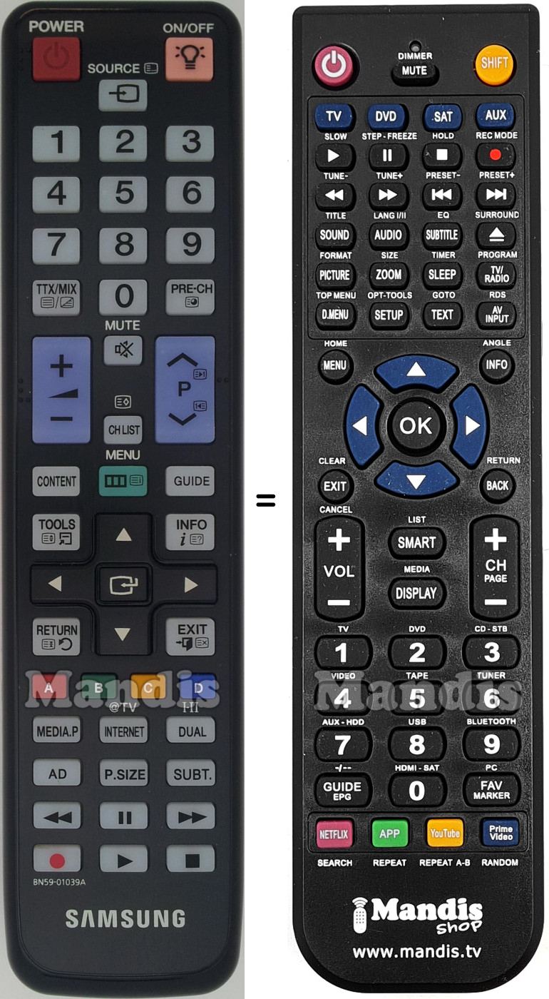 Comandament a dist&agrave;ncia equivalent Samsung BN59-01039A