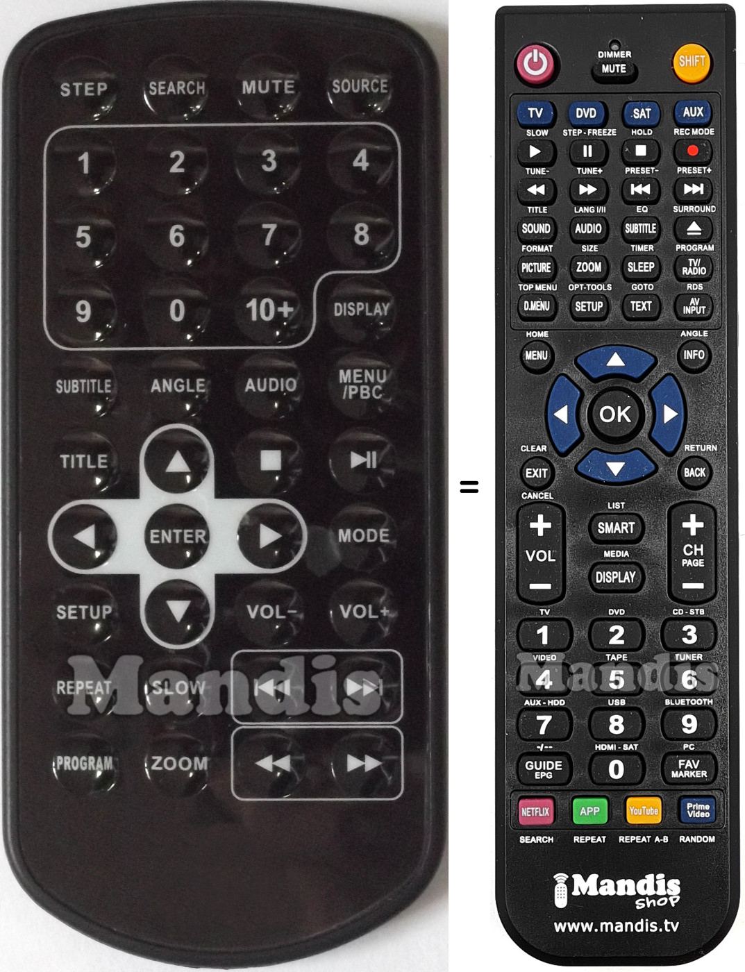 Comandament a distància equivalent Brandt Easy Player DVD Dual