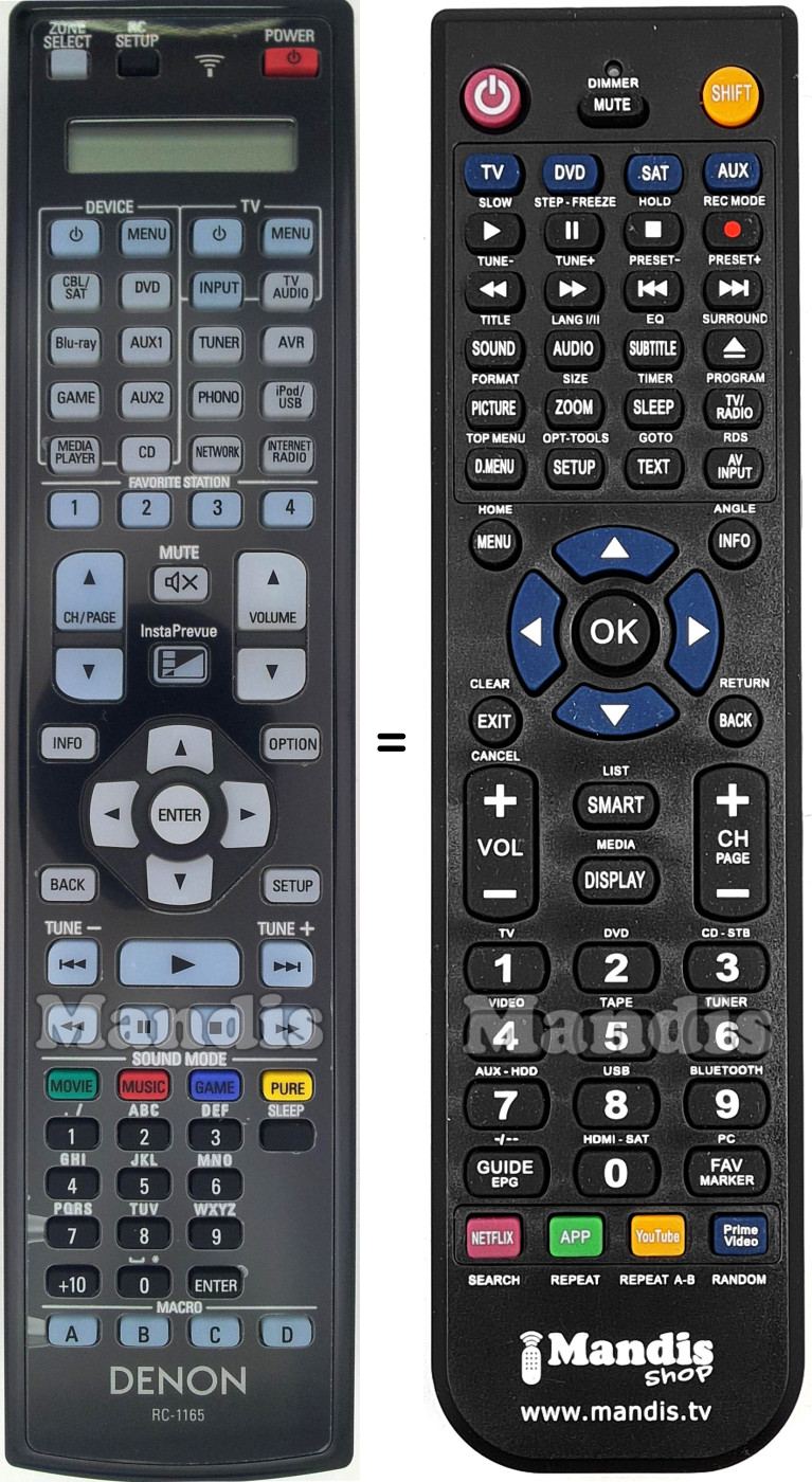 Comandament a distància equivalent Denon RC-1165