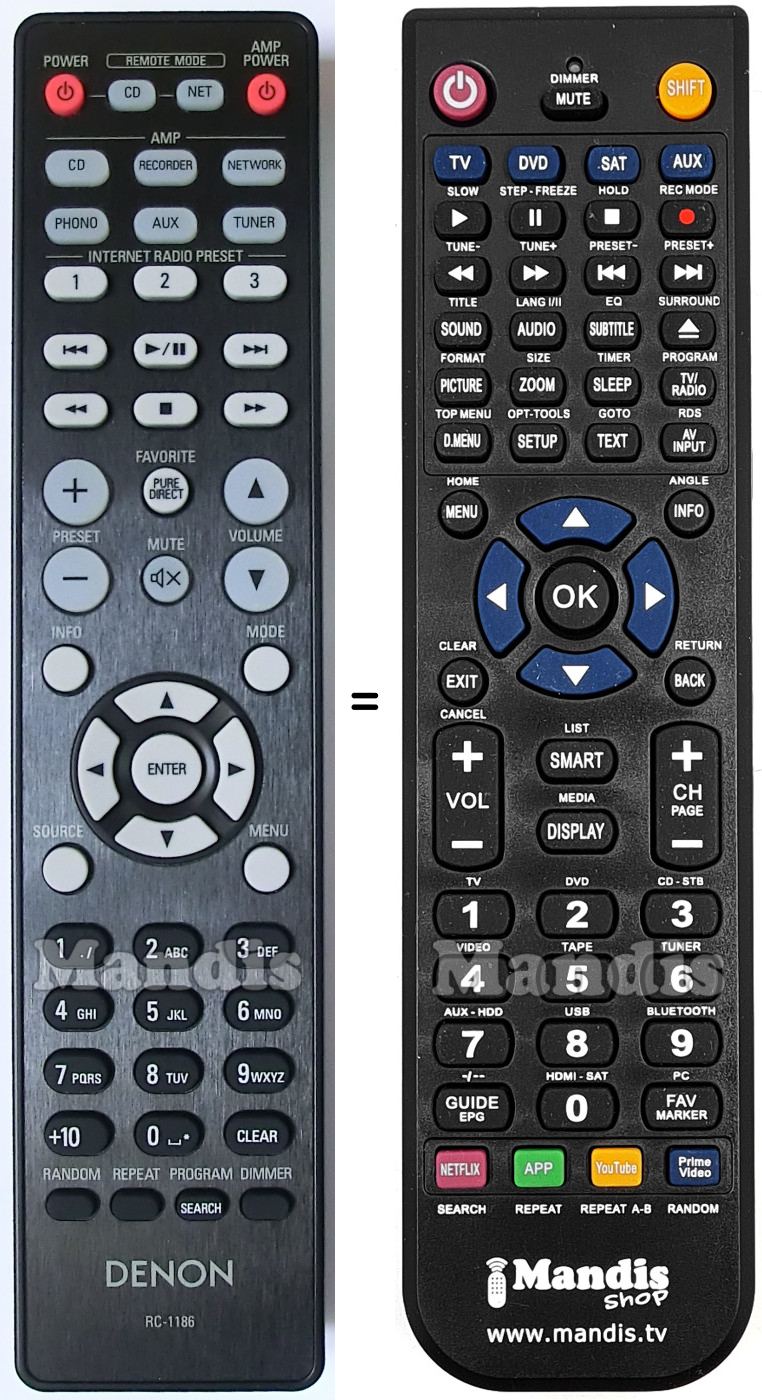 Comandament a dist&agrave;ncia equivalent Denon RC1186