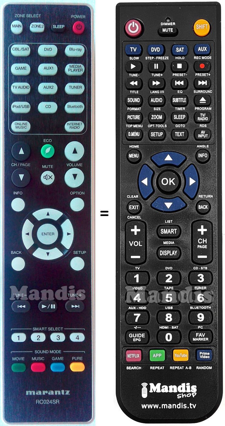 Comandament a dist&agrave;ncia equivalent Marantz RC024SR
