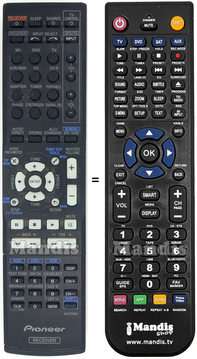 Comandament a distància equivalent Pioneer AXD7618