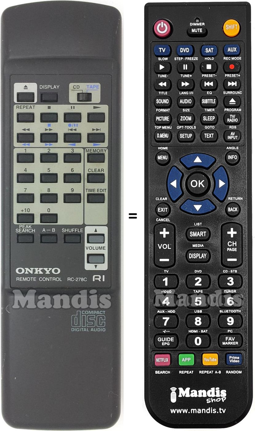 Comandament a distància equivalent RC-278C