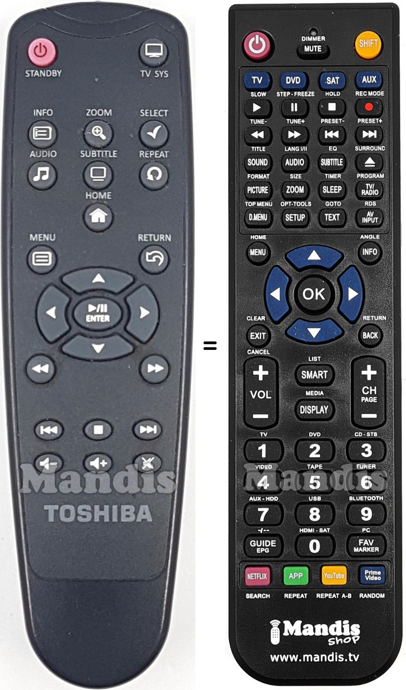 Comandament a distància equivalent Toshiba Store Tv2