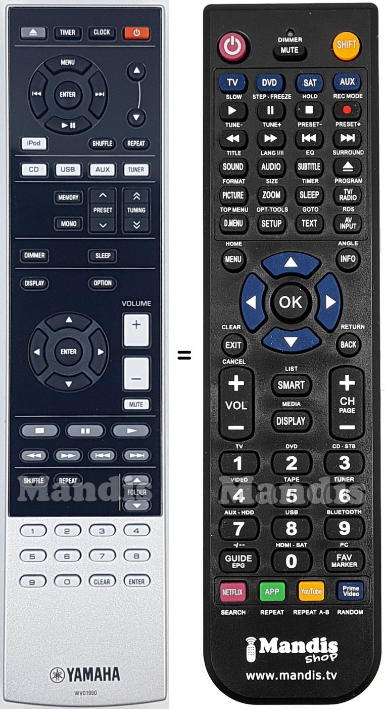 Comandament a distància equivalent Yamaha WV01990