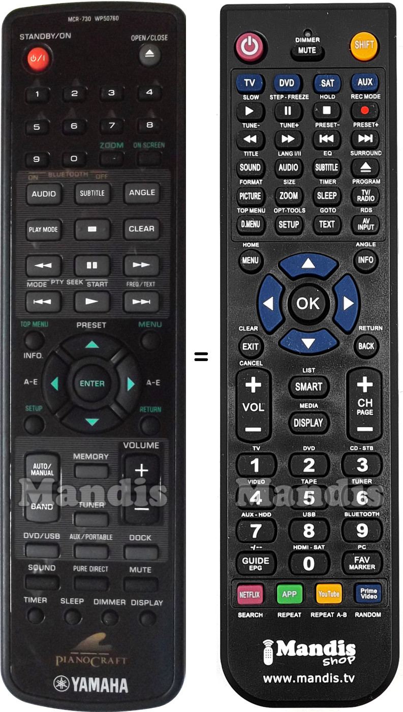Comandament a dist&agrave;ncia equivalent Yamaha MCR-730