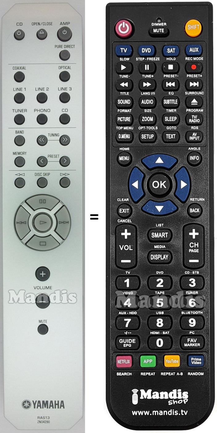 Comandament a distància equivalent Yamaha RAS13