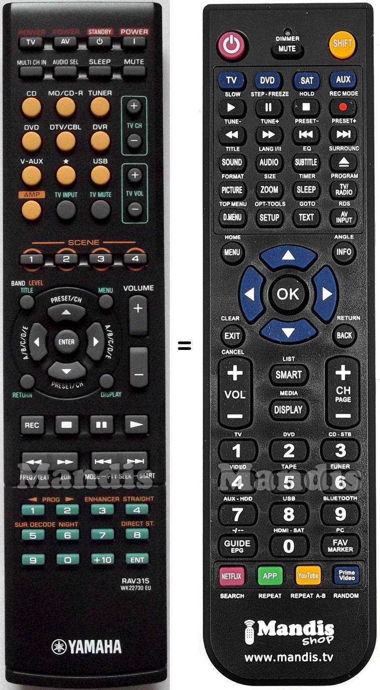 Comandament a dist&agrave;ncia equivalent Yamaha RAV315