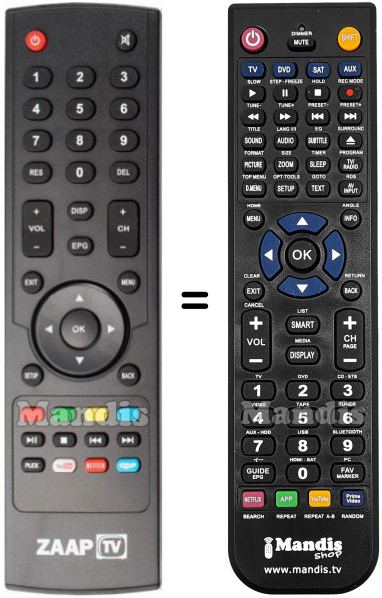 Comandament a distància equivalent Zaap TV HD509N