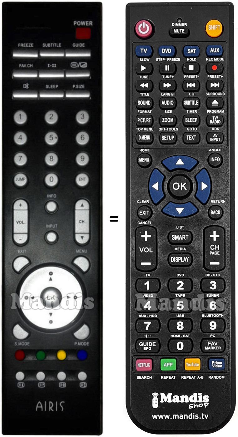Comandament a dist&agrave;ncia equivalent Akai Airis003