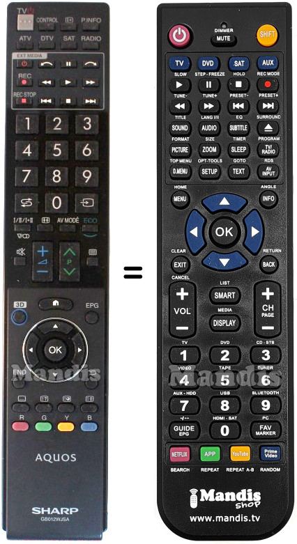 Comandament a dist&agrave;ncia equivalent Sharp GB012WJSA