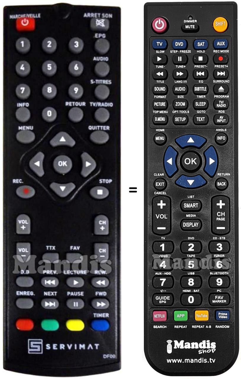 Comandament a distància equivalent SERVIMAT TNT65HDU