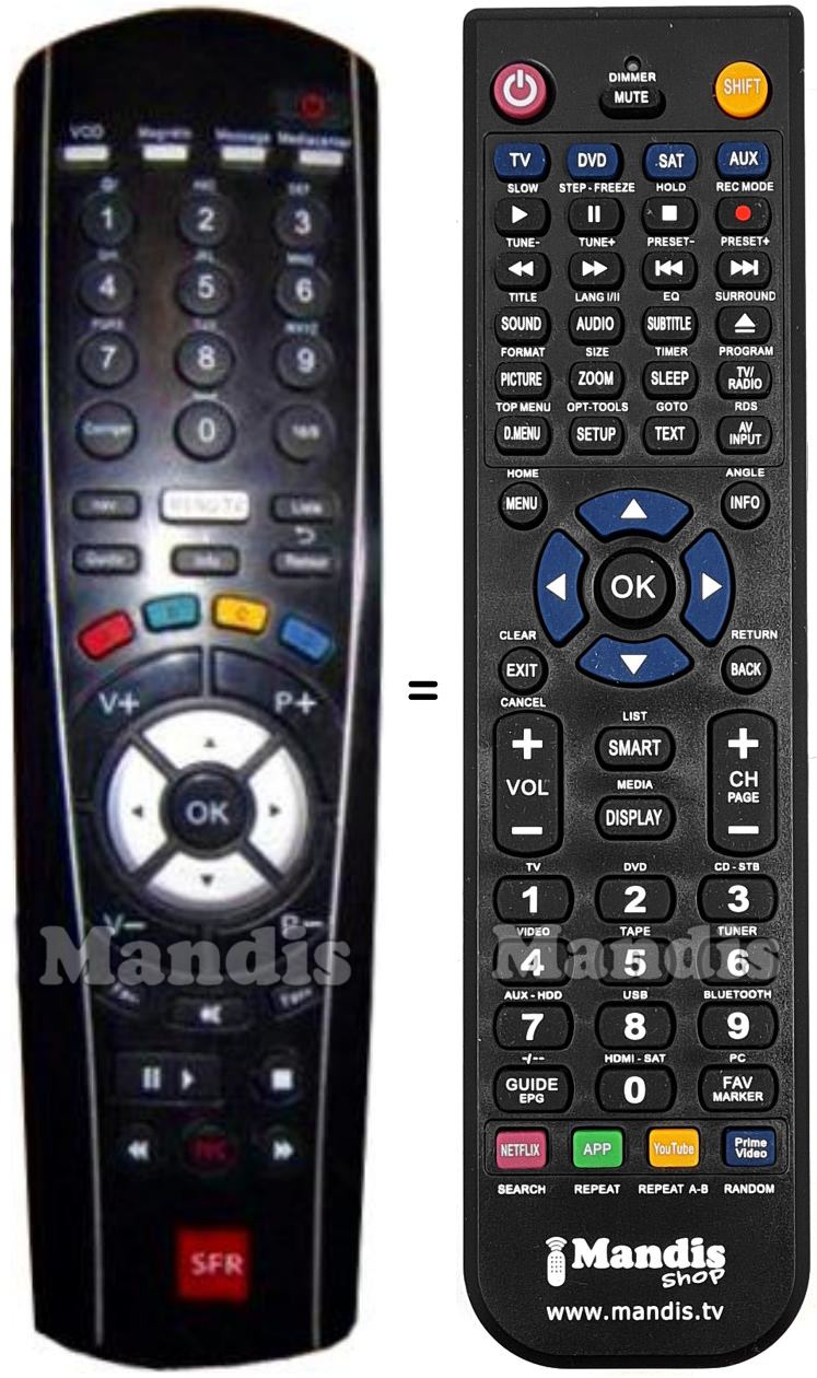 Comandament a dist&agrave;ncia equivalent SFR TV BOX HD