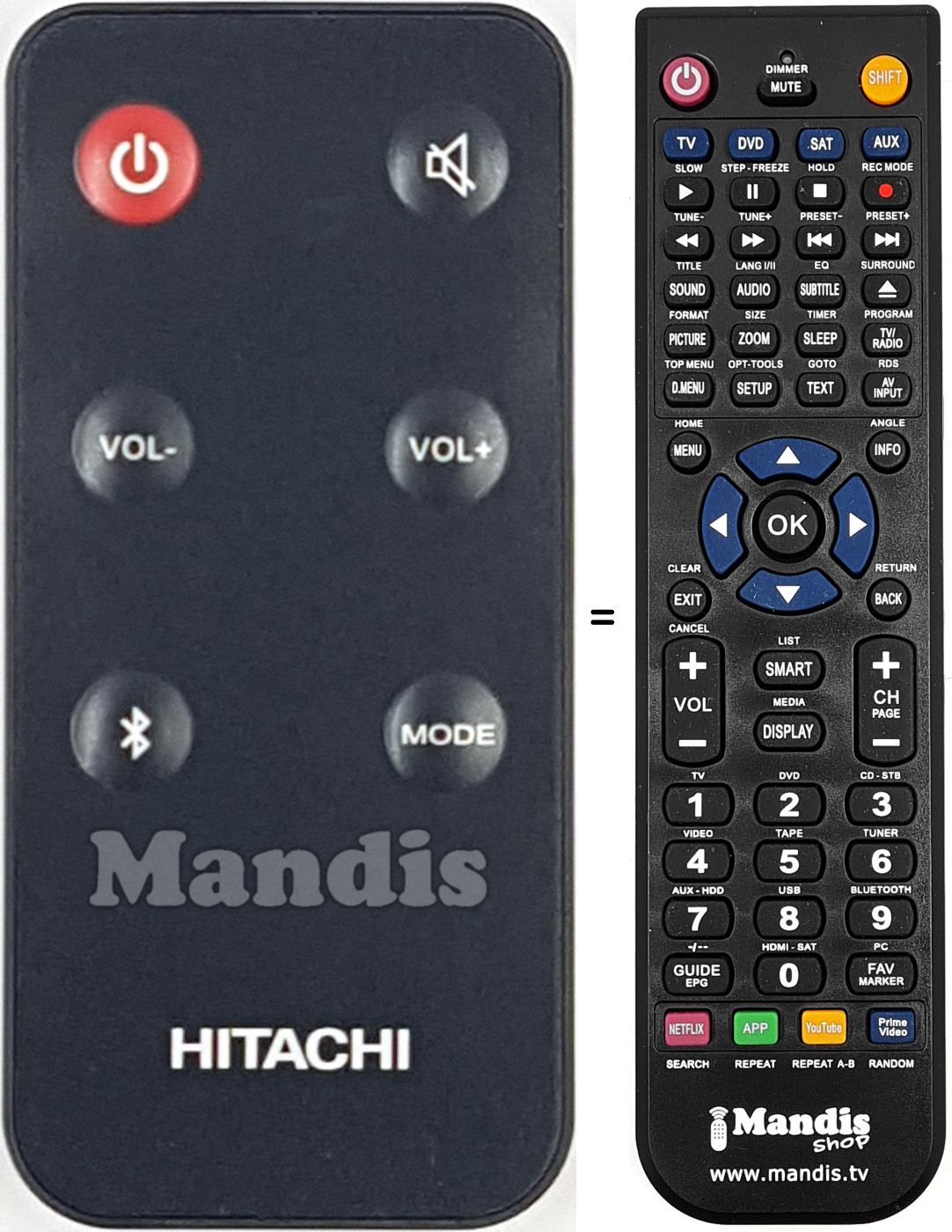 Comandament a distància equivalent Hitachi AXS014BTU