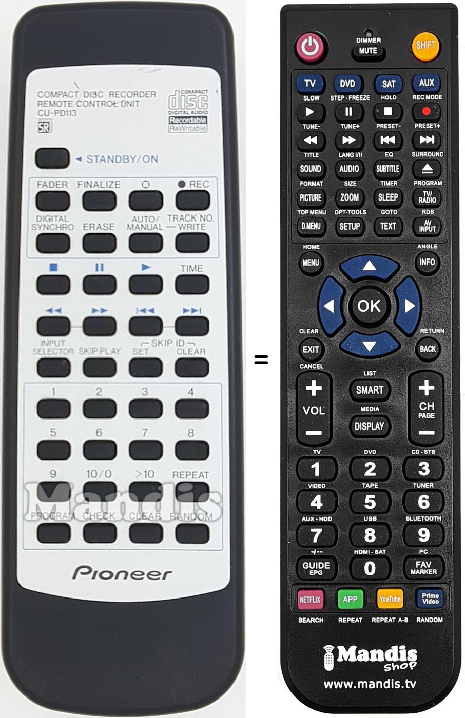 Comandament a distància equivalent Pioneer CU-PD113
