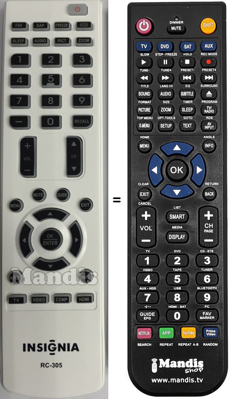 Comandament a dist&agrave;ncia equivalent Insignia RC-305