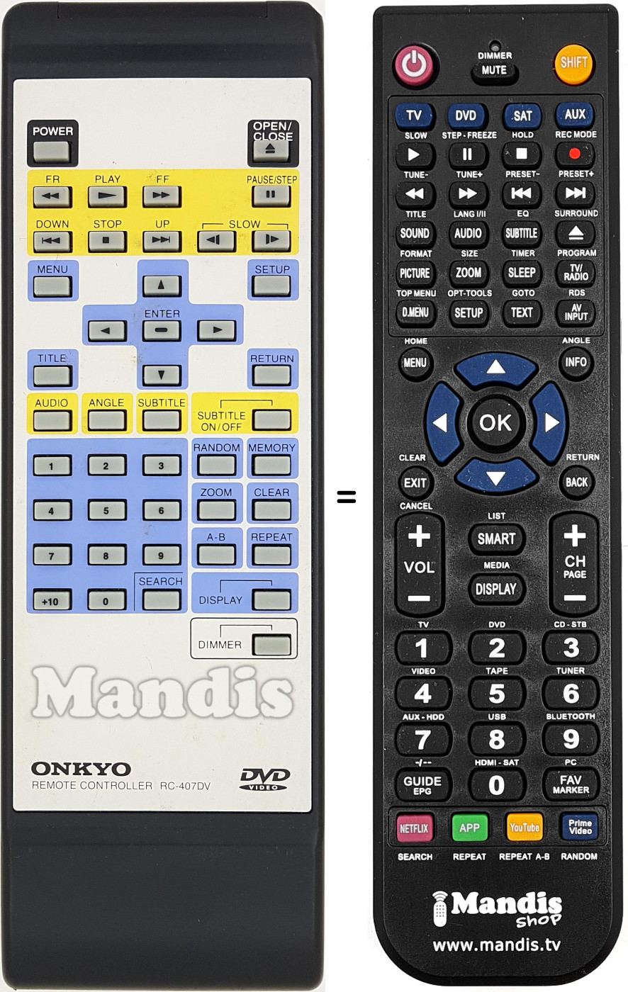 Comandament a distància equivalent RC-407DV