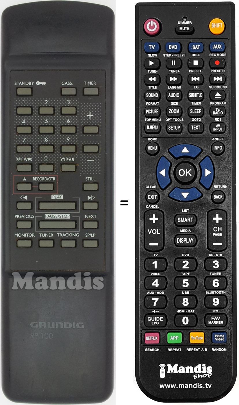 Comandament a distància equivalent Grundig RP 100