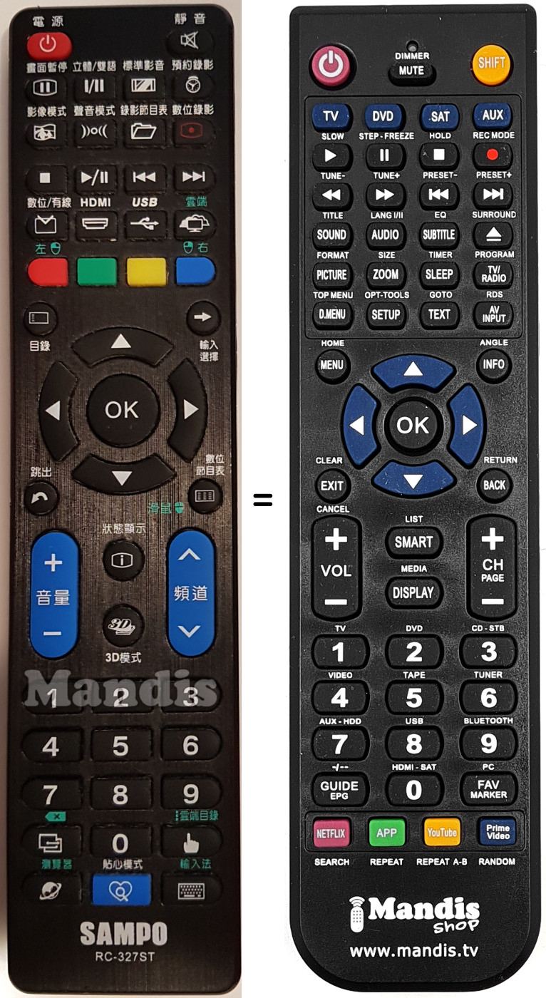 Comandament a dist&agrave;ncia equivalent RC-327ST