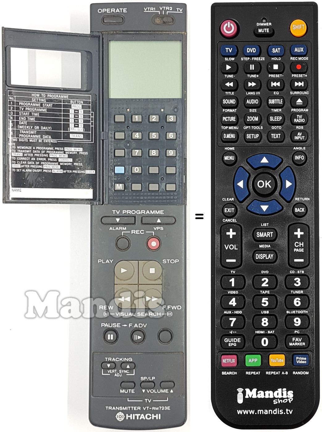 Comandament a distància equivalent Hitachi VT-RM 723 E
