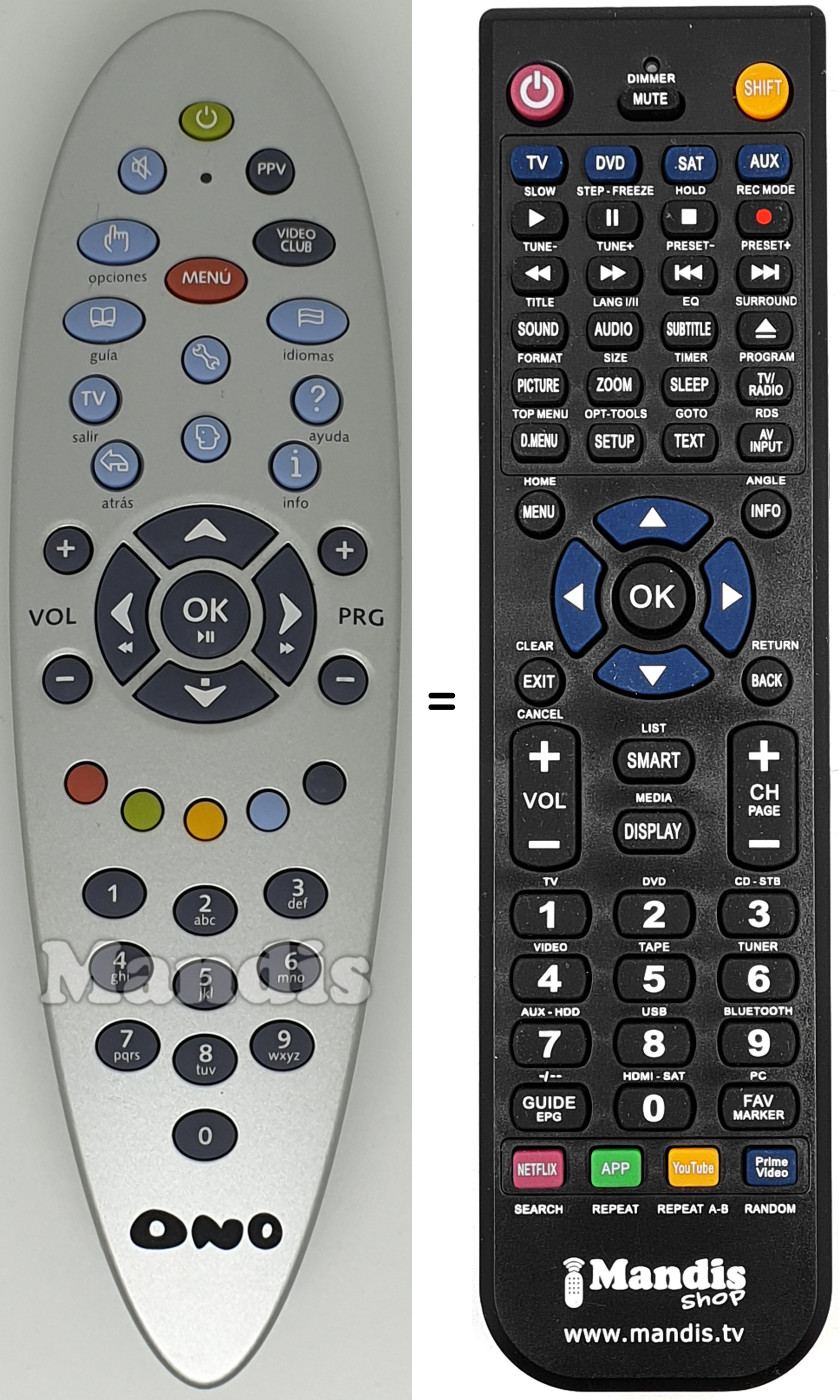 Comandament a dist&agrave;ncia equivalent Ono005