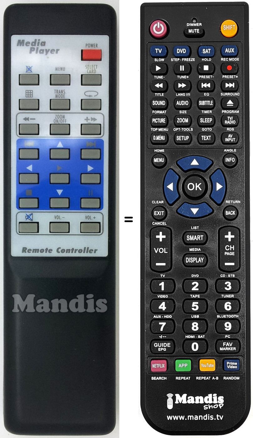 Comandament a dist&agrave;ncia equivalent MediaPlayer001