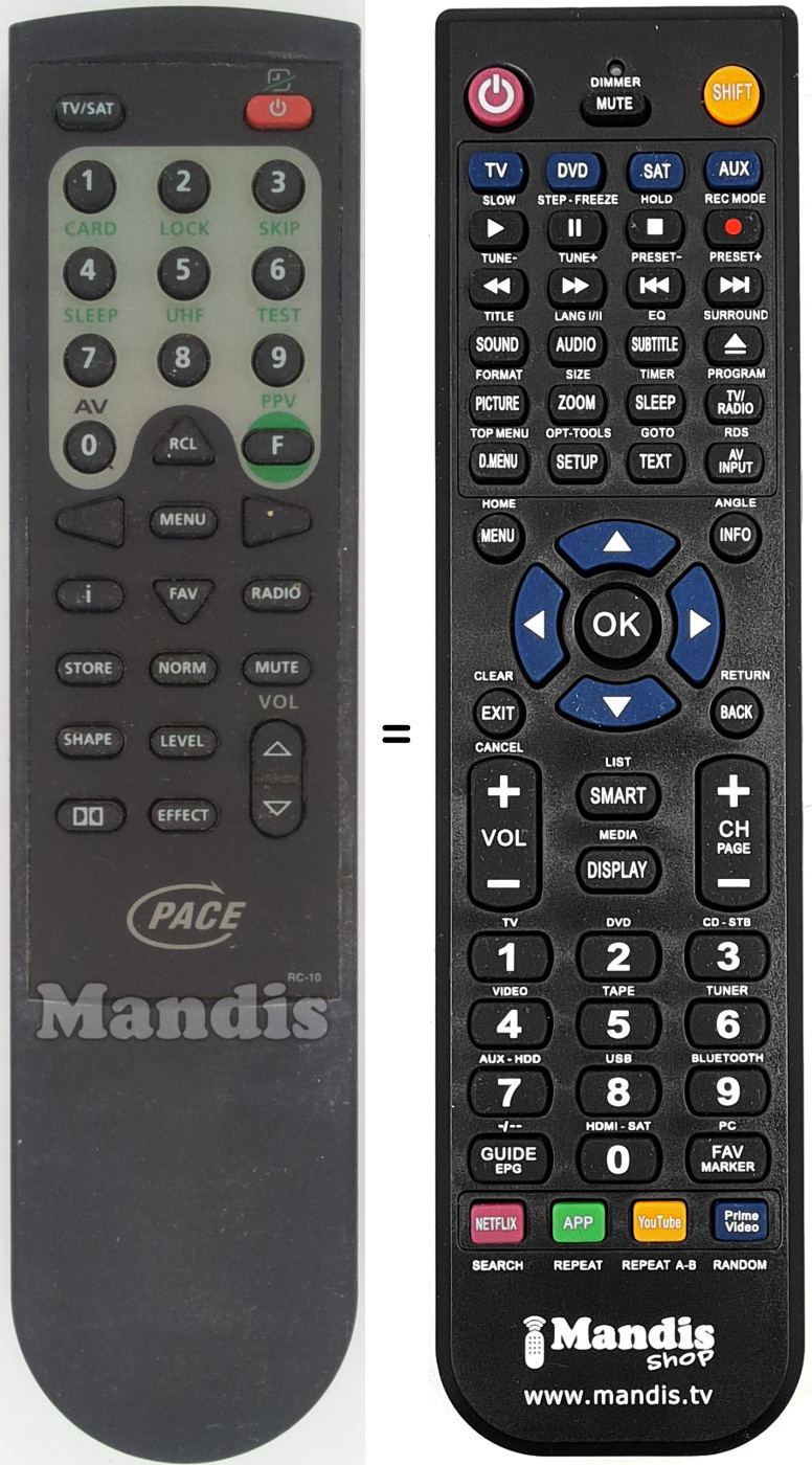 Comandament a dist&agrave;ncia equivalent Pace-RC10