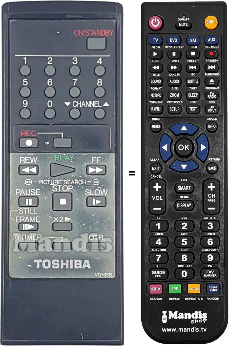 Comandament a distància equivalent Toshiba VC-93 B