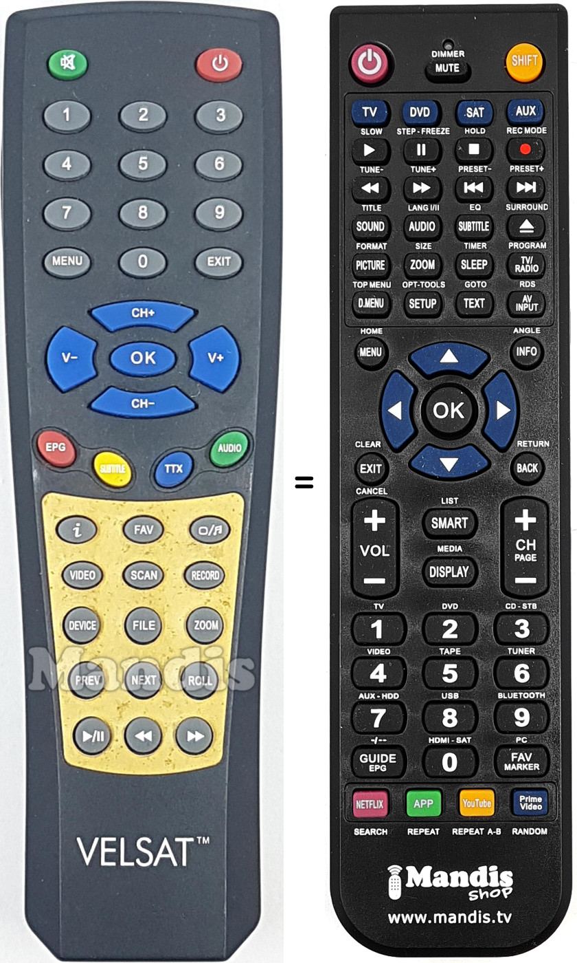 Comandament a dist&agrave;ncia equivalent Velsat001